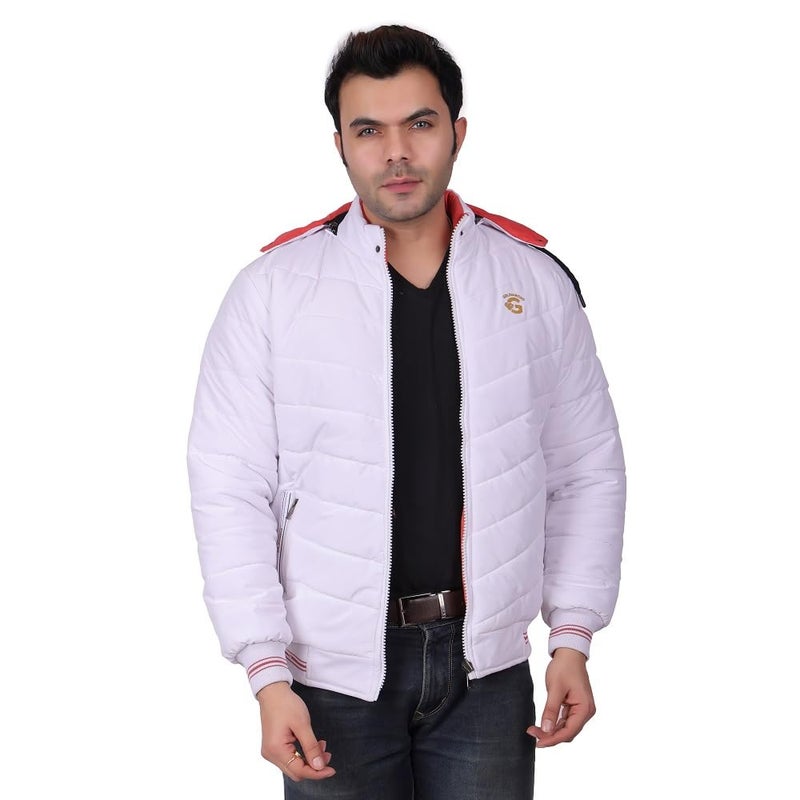 Quark Unisex Reversible Jacket in GLD Material best for Winterwear/Hiking/Biking/Camping/Mountaineering(Control Temperature up to 3 Degree Celsius.)(3°C)(Color:-White & Orange)(Size :- XL) - Image 4