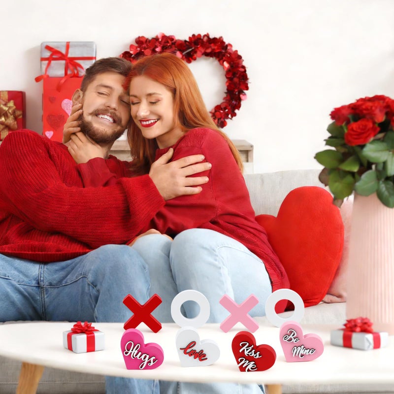 Fangoo 8Pcs Valentine's Day Wooden Heart XOXO Table Signs Valentines Tiered Tray Decorations Freestanding Tabletop Centerpiece Mantel Shelf Office Fireplace Wedding Party Supplies - Image 4