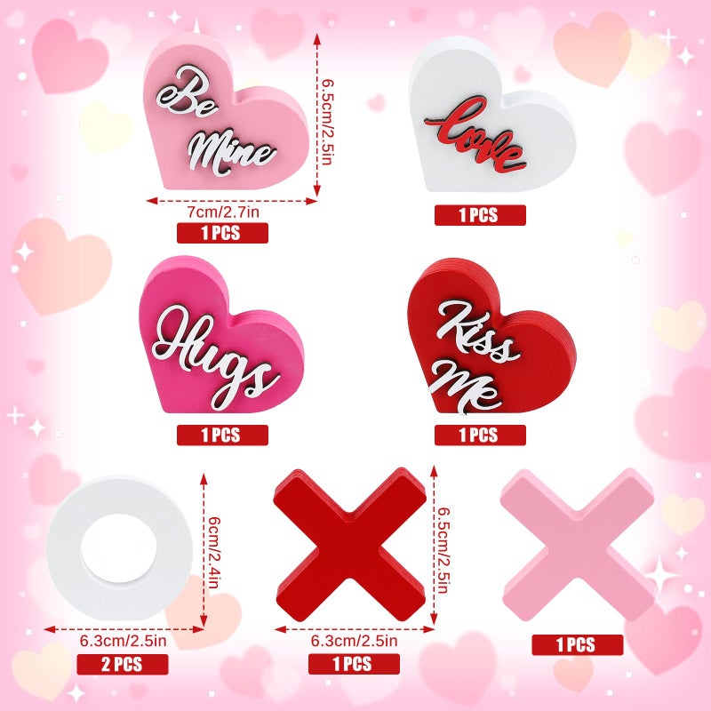 Fangoo 8Pcs Valentine's Day Wooden Heart XOXO Table Signs Valentines Tiered Tray Decorations Freestanding Tabletop Centerpiece Mantel Shelf Office Fireplace Wedding Party Supplies - Image 2