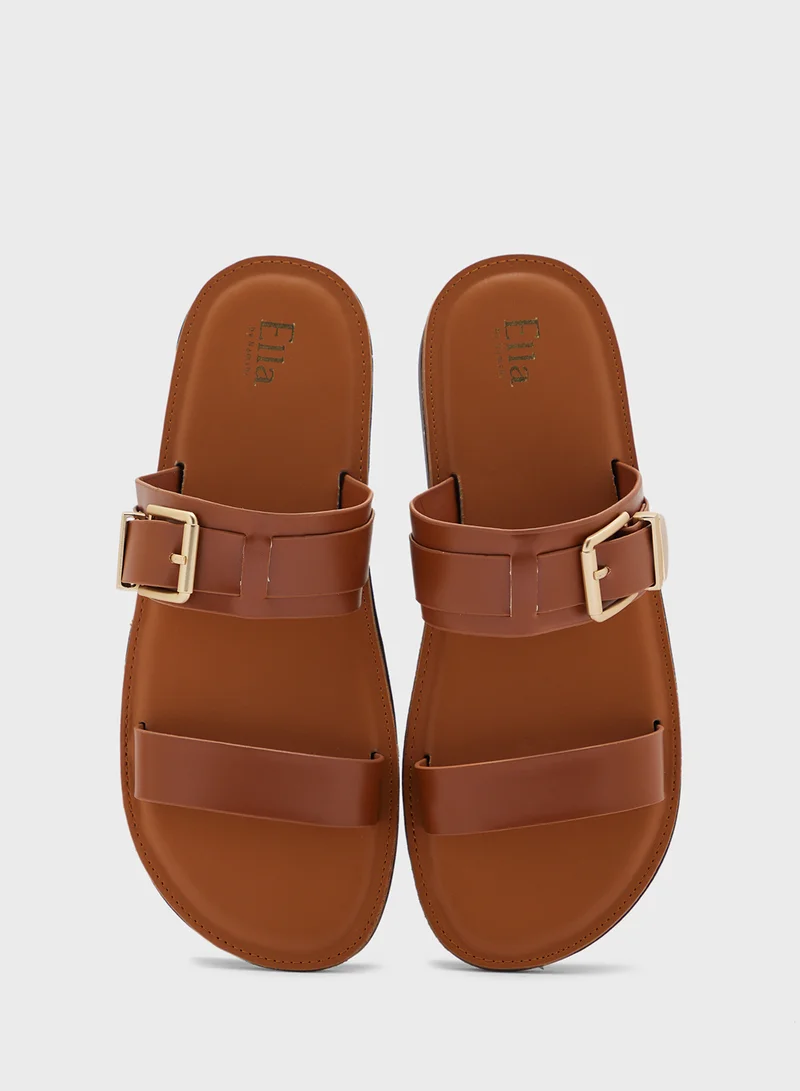 ELLA Chunky Buckle Double Strap Flat Sandal