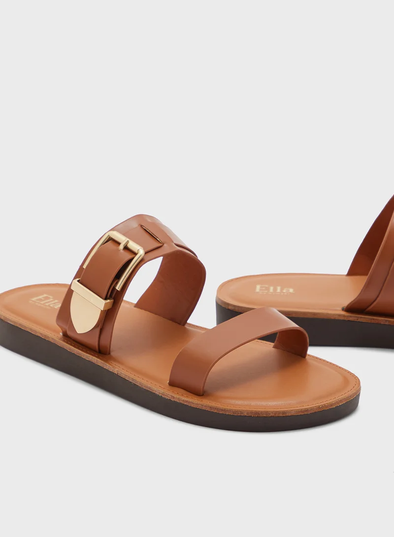 ELLA Chunky Buckle Double Strap Flat Sandal