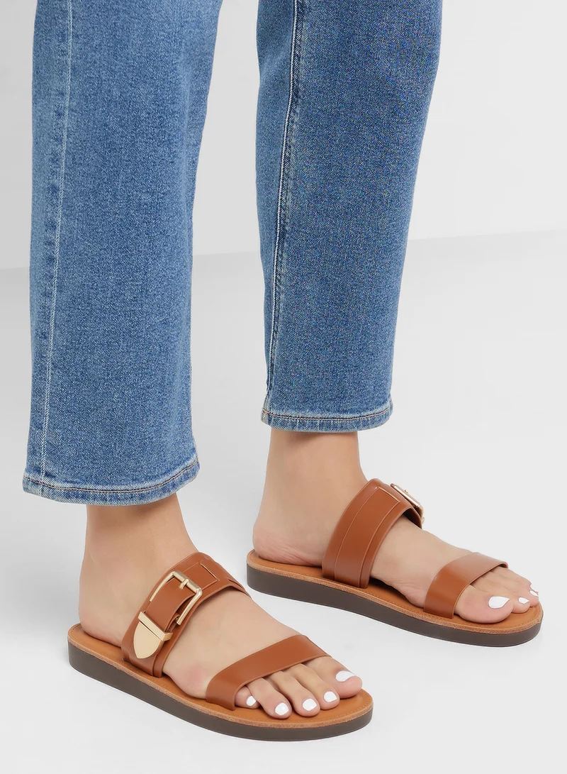 ELLA Chunky Buckle Double Strap Flat Sandal
