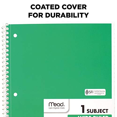 Mead Spiral Notebooks, 1 Subject, Wide Ruled Paper, 70 Sheets, 10-1/2 x 7-1/2 inches, Green, 4 Pack (38300) - Image 4