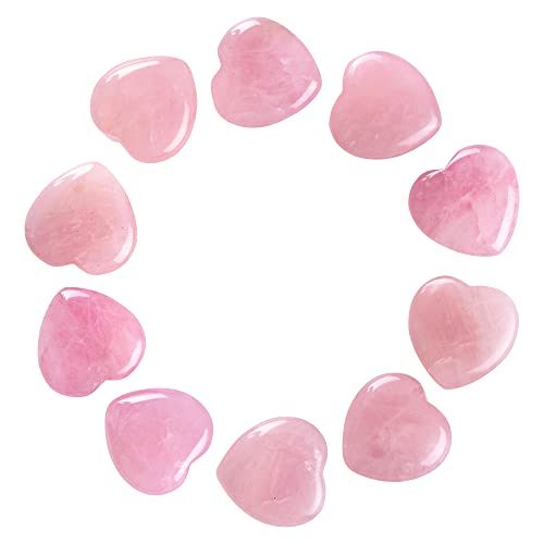 UFEEL 10 PCS Heart Rose Quartz Crystals Natural Polished Rose Quartz Stone Heart Love Carved Healing Crystal Worry Stone - Image 2