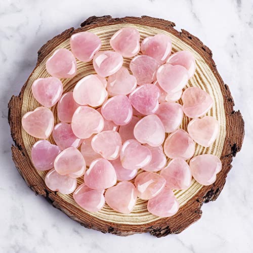 UFEEL 10 PCS Heart Rose Quartz Crystals Natural Polished Rose Quartz Stone Heart Love Carved Healing Crystal Worry Stone - Image 3