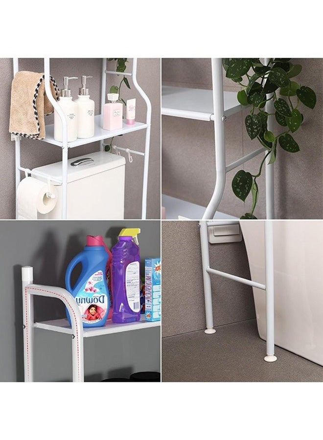 RollsTimi  Multifunctional Freestanding Toilet Storage Shelf with Towel Bar Hanging Rod, Bathroom Organizer Shelf, Cosmetic Stand Racks, Save Space, for Bathroom, Laundry Room,White - Image 5