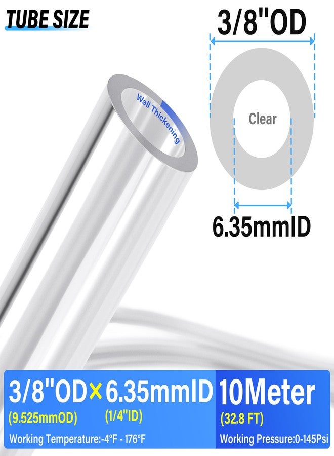 TAILONZ PNEUMATIC Clear 3/8 Inch OD 10 Meter 32.8ft PU Polyurethane Air Tubing Kit Pipe Hose Air Line Tubing Air Hose Fittings Push to Connect Fittings(27PCS) - Image 2
