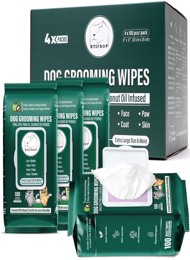 ATIFBOP Dog Wipes for Paws and Butt, Hypoallergenic Pet Grooming Wipes, 400 Wipes for Cleaning & Grooming Moisturizing Coconut, Aluminum Moisture-Lock Seal - Image 1