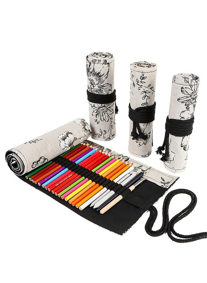 Funny live 36/48/72 Slots Colored Pencil Wrap Pencils Roll Holder Coloring Pencils Organizer Holder Colored Pen Paint Brush Storage Pouch Portable For Artist Student (Black Peony, 72 Slots)  - Image 1