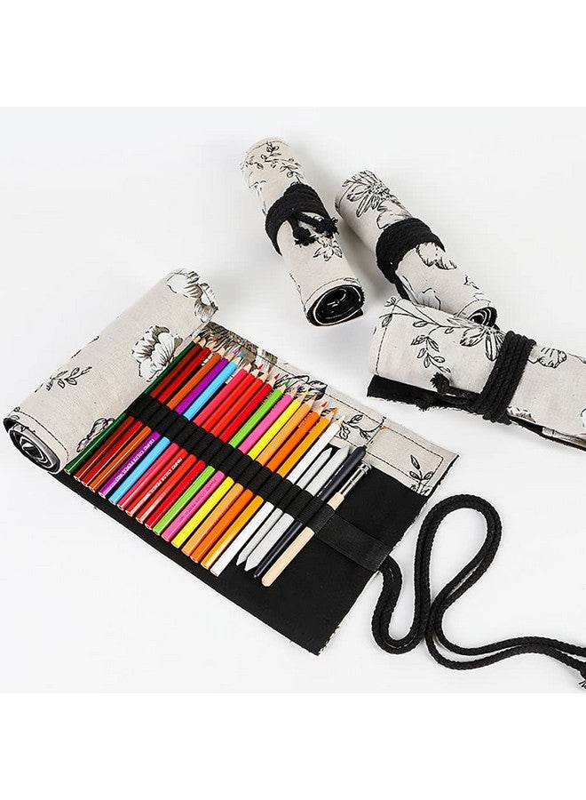 Funny live 36/48/72 Slots Colored Pencil Wrap Pencils Roll Holder Coloring Pencils Organizer Holder Colored Pen Paint Brush Storage Pouch Portable For Artist Student (Black Peony, 72 Slots)  - Image 2