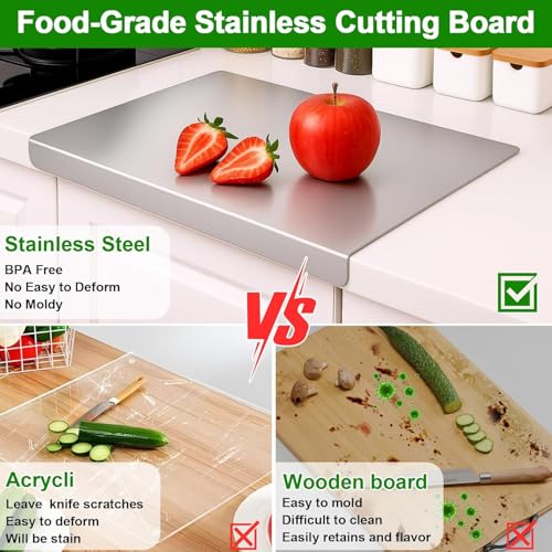 NB Crafted Stainless Steel Chopping Board for Kitchen and Home Use Heavy Duty Large Size Counter Top Cutting Board for Vegetable, Fruits, Meat Non Slip (Pack of 1) - Image 3