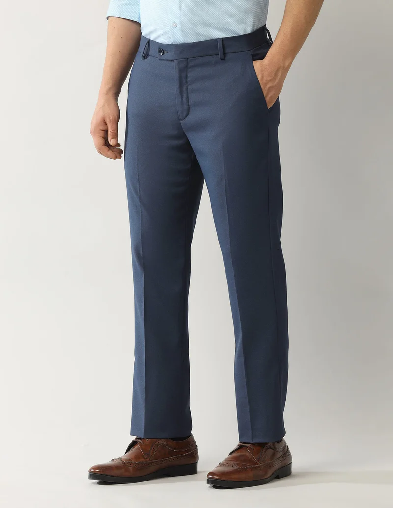 Arrow Blue Solid Dobby Autoflex Trousers for Men | Best Price UAE