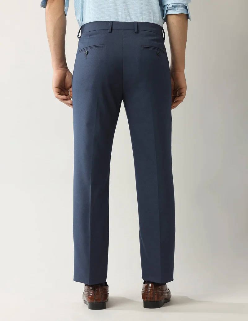 Arrow Blue Solid Dobby Autoflex Trousers for Men | Best Price UAE