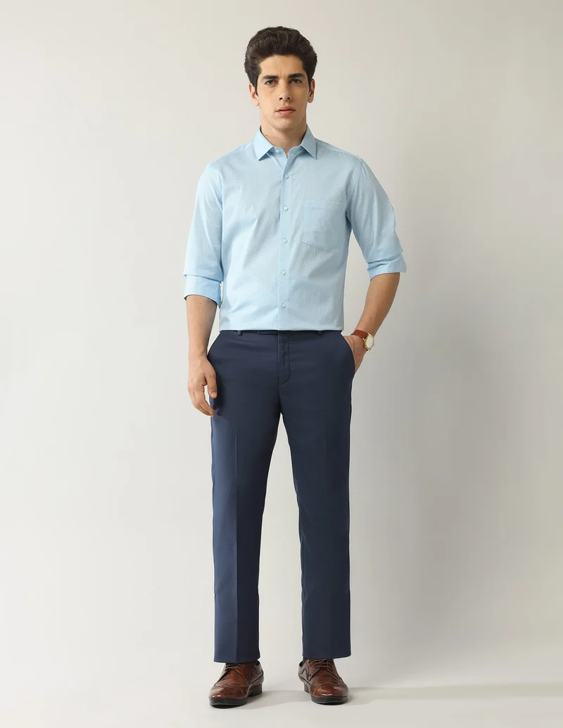 Arrow Blue Solid Dobby Autoflex Trousers for Men | Best Price UAE