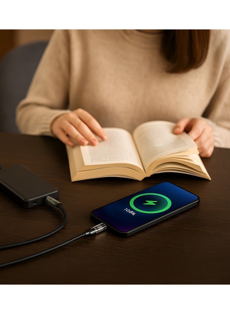 فونينج كابل FONENG X105 - شحن سريع 60w  من type-c إلى type-c ، طول 1.2 متر - كابل نايلون مضفر متين مزود بمؤشرات ضوئية حساسة للشحن وتصميم شفاف فريد - Image 5