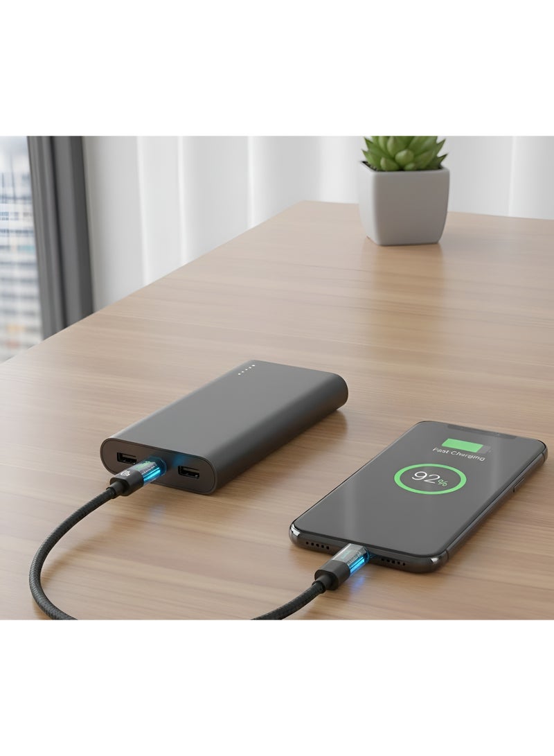 فونينج كابل FONENG X105 - شحن سريع 60w  من type-c إلى type-c ، طول 1.2 متر - كابل نايلون مضفر متين مزود بمؤشرات ضوئية حساسة للشحن وتصميم شفاف فريد - Image 4