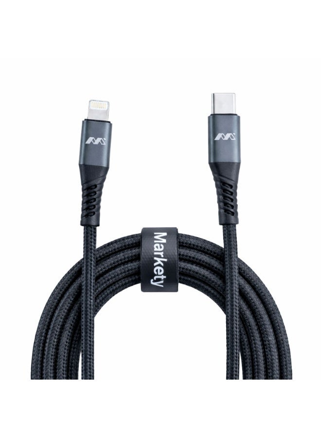 كابل ماركتي USB-C إلى Lightning بطول 1 متر - كابل شحن سريع 60 واط، تصميم متين من الألومنيوم، متوافق مع أجهزة iPhone و iPad وأجهزة Apple - Image 1
