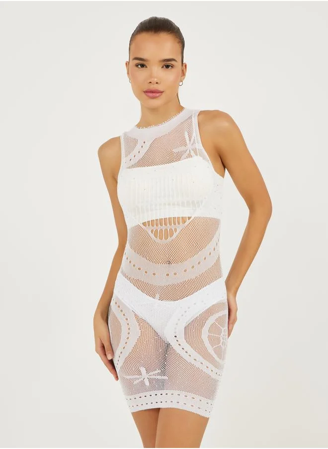 ستايلي Styli Rhinestone Halter Neck Cut-Out Bodycon Slip Dress