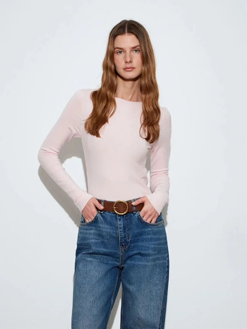 ديلفين Dilvin Women's Ribbed Boat Neck Slim-fit Sweater