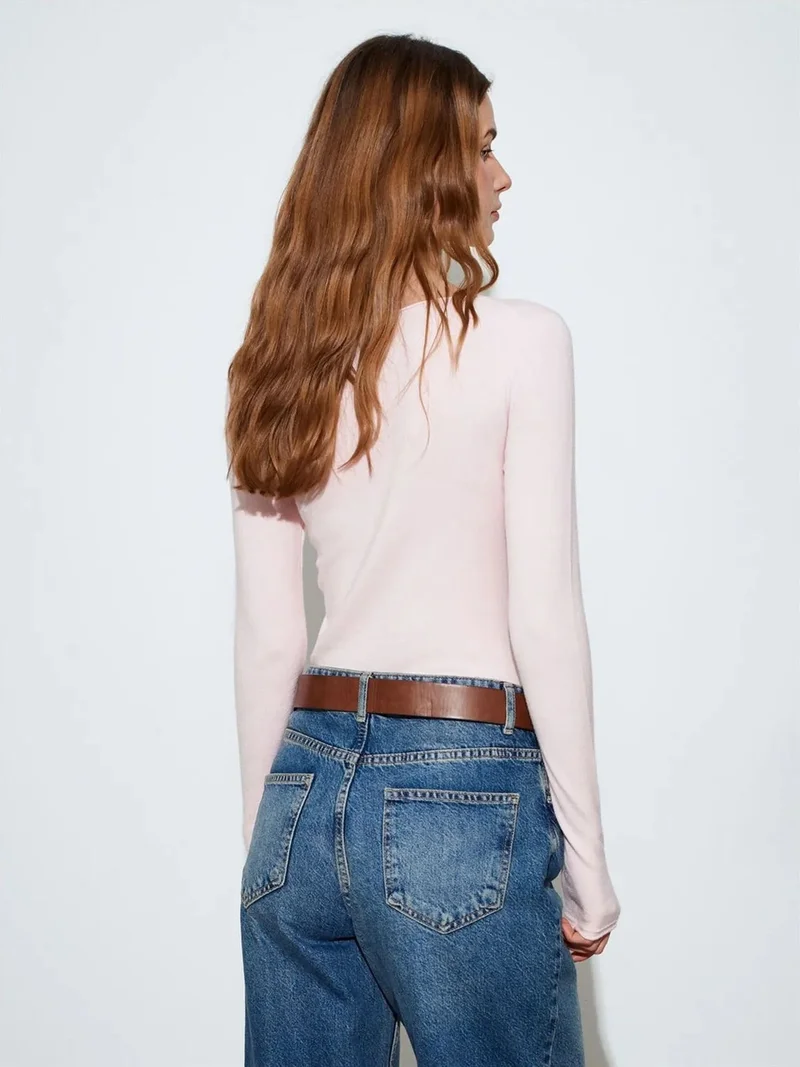 ديلفين Dilvin Women's Ribbed Boat Neck Slim-fit Sweater