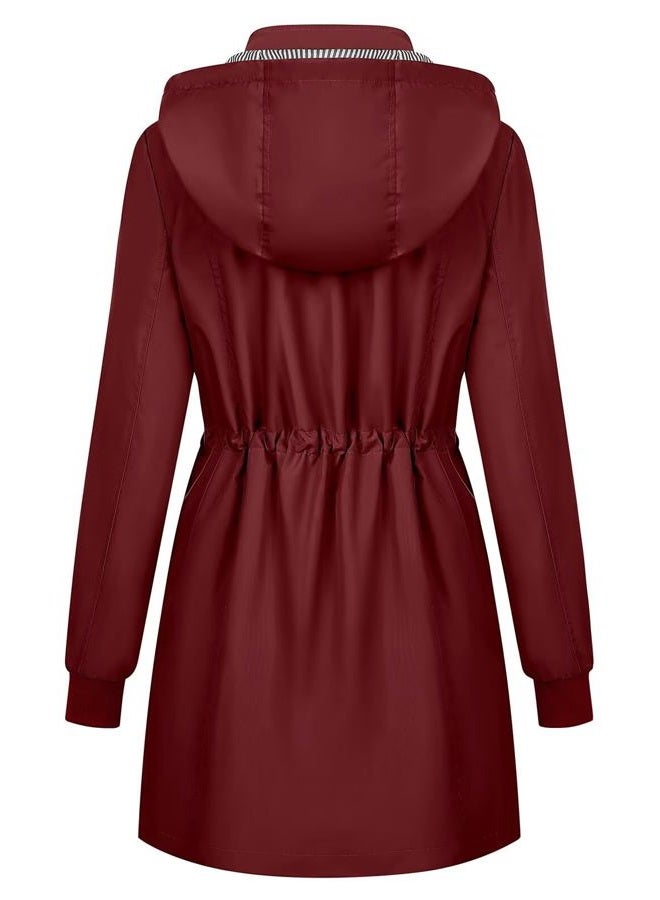 PITINAN Long Rain Coats for Women Waterproof Womens Rain Jacket Lightweight Travel Jacket Raincoats For Adults Women Wine Red M - Image 2