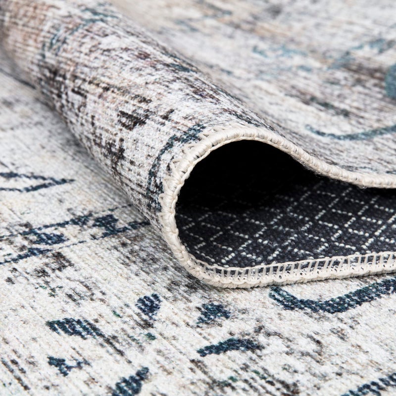 Bloom Rugs Washable Non-Slip 7 Ft Runner - Teal/Beige Traditional Runner For Entryway  Hallway  Bathroom  And Kitchen - Exact Size: 2.5' X 7' - Image 3