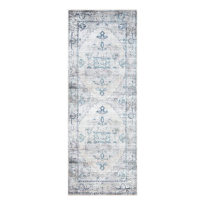 Bloom Rugs Washable Non-Slip 7 Ft Runner - Teal/Beige Traditional Runner For Entryway  Hallway  Bathroom  And Kitchen - Exact Size: 2.5' X 7' - Image 2