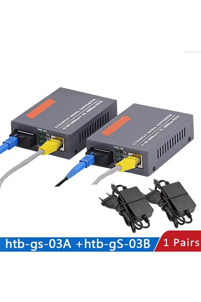 3KM and EU Power FASO 1Pair Gigabit Fiber Optical Media Converter HTB-GS-03 A&B 1000Mbps Single Mode