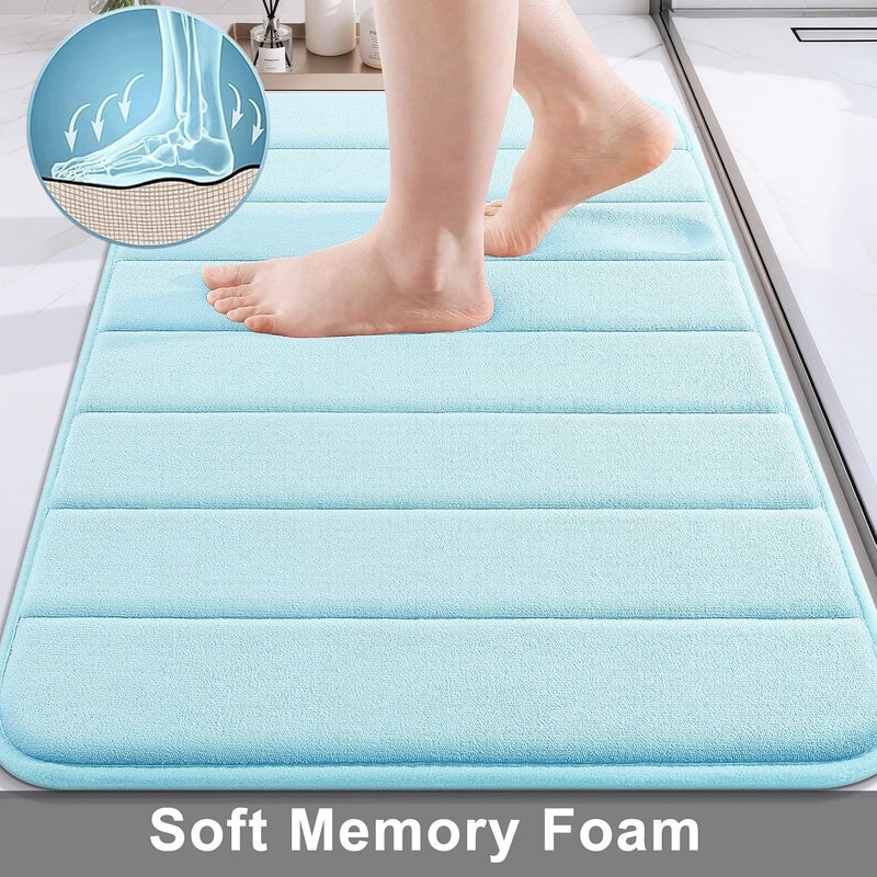 Buganda Memory Foam Bath Mat, 1'8" x 3'11"(20" x 47"), Ultra Soft and Non-Slip Bathroom Rugs, Water Absorbent and Machine Washable Bath Rug Runner for Bathroom, Shower, and Tub, Light Blue - Image 3
