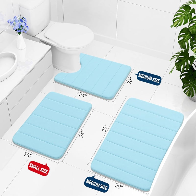 Buganda Memory Foam Bath Mat, 1'8" x 3'11"(20" x 47"), Ultra Soft and Non-Slip Bathroom Rugs, Water Absorbent and Machine Washable Bath Rug Runner for Bathroom, Shower, and Tub, Light Blue - Image 2