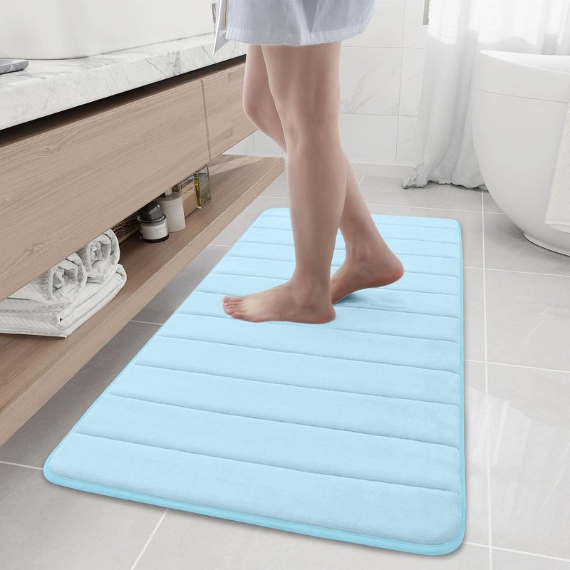 Buganda Memory Foam Bath Mat, 1'8" x 3'11"(20" x 47"), Ultra Soft and Non-Slip Bathroom Rugs, Water Absorbent and Machine Washable Bath Rug Runner for Bathroom, Shower, and Tub, Light Blue - Image 1