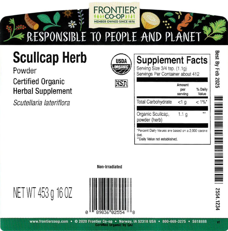 Frontier Co-op Scullcap Herb Powder, Certified Organic, Kosher | 1 lb. Bulk Bag | Scutellaria lateriflora L. - Image 2