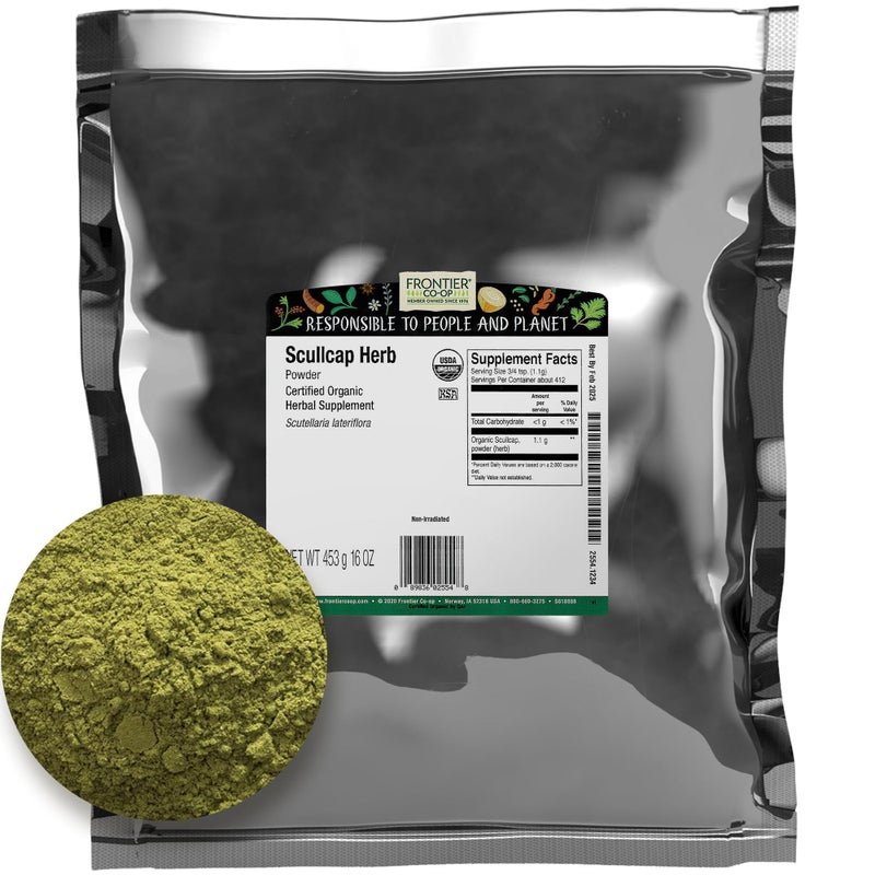 Frontier Co-op Scullcap Herb Powder, Certified Organic, Kosher | 1 lb. Bulk Bag | Scutellaria lateriflora L. - Image 1