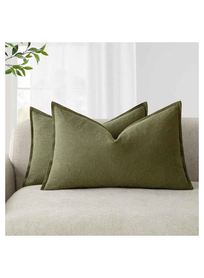 Pack of 2,Throw Pillow Covers,Decorative Linen Soild Throw Pillow Covers,Soft Accent Lumbar Cushion Case,Boho Farmhouse Pillowcase for Chair Couch Sofa Bedroom Living Room Home Decor,12 x 20 Inch - Image 1