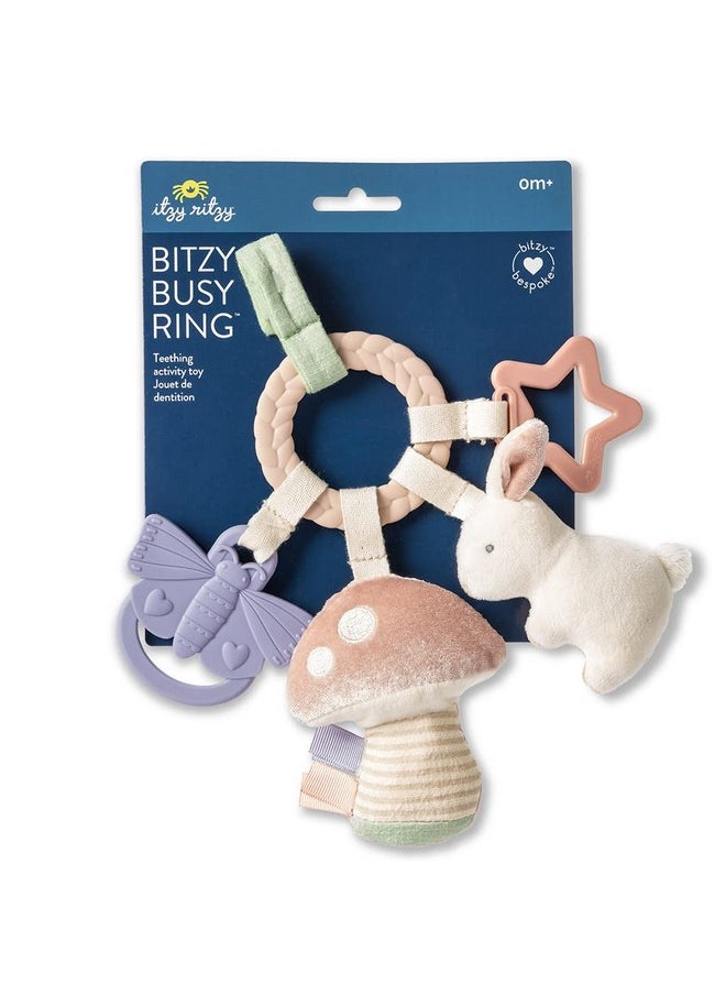 Itzy Ritzy Teething Activity Toy - Bitzy Busy Ring Infant Teething Toy Features Braided Ring & Dangling Toys, Includes Teether, Textured Ribbons, Crinkle Sound & Jingle Bell - 0 Months & Up (Bunny)  - Image 4