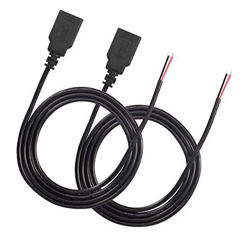 XMSJSIY USB 2.0 Female Pigtail Cable Extension Power Cable 22AWG 5V 3A USB A Socket to 2 Pin Bare Wire Open End Connector for DIY-2 Pcs (1M) - Image 1