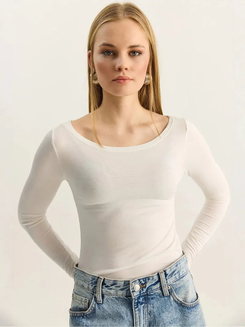 Bianco Lucci White LUCCI Crew Neck Basic Transparent Top for Women | Best Price UAE