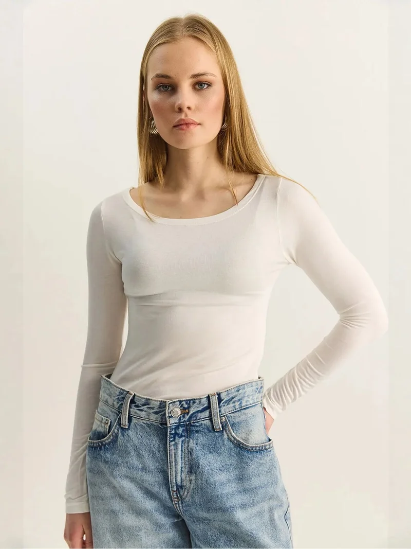 Bianco Lucci White LUCCI Crew Neck Basic Transparent Top for Women | Best Price UAE