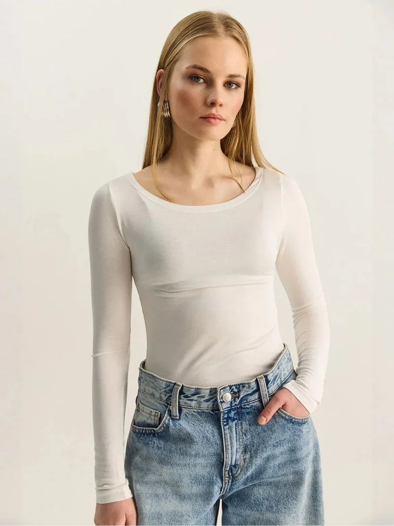 Bianco Lucci White LUCCI Crew Neck Basic Transparent Top for Women | Best Price UAE