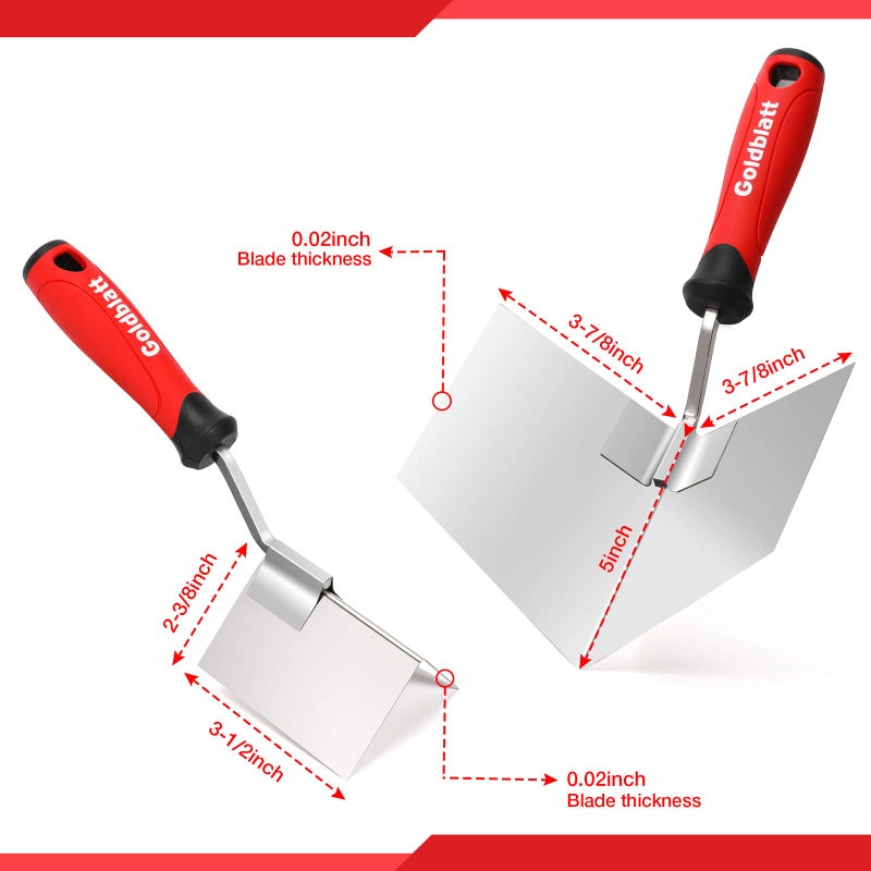 Goldblatt 2 Piece Drywall Corner Tool Set, 5'' Outside Corner Knife & 3-1/2'' Inside Corner Knife, with Soft Grip Handle - Stainless Steel Sheetrock External Corner Trowel & Internal Corner Trowel - Image 2