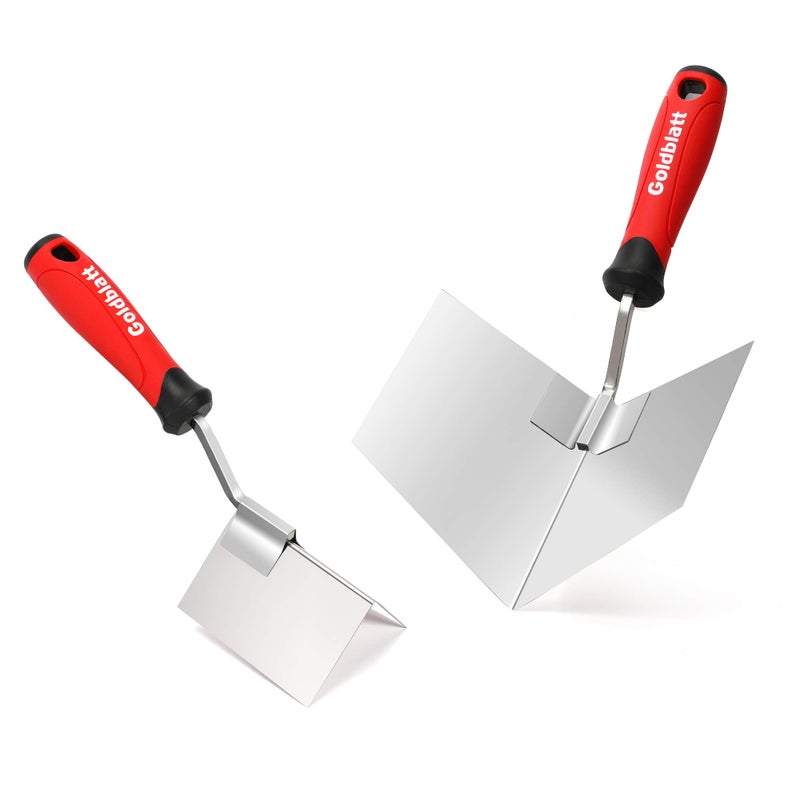 Goldblatt 2 Piece Drywall Corner Tool Set, 5'' Outside Corner Knife & 3-1/2'' Inside Corner Knife, with Soft Grip Handle - Stainless Steel Sheetrock External Corner Trowel & Internal Corner Trowel - Image 1