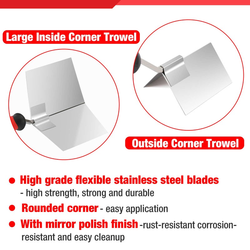 Goldblatt 2 Piece Drywall Corner Tool Set, 5'' Outside Corner Knife & 3-1/2'' Inside Corner Knife, with Soft Grip Handle - Stainless Steel Sheetrock External Corner Trowel & Internal Corner Trowel - Image 3