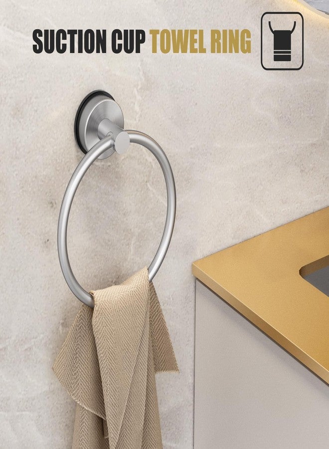 BKV Suction Cup Towel Ring,Hand Towel Holder for Bathroom,Stainless Steel Heavy Duty Round Towel Hanger for Bath,Kitchen-Brushed Nickel Silver - Image 3