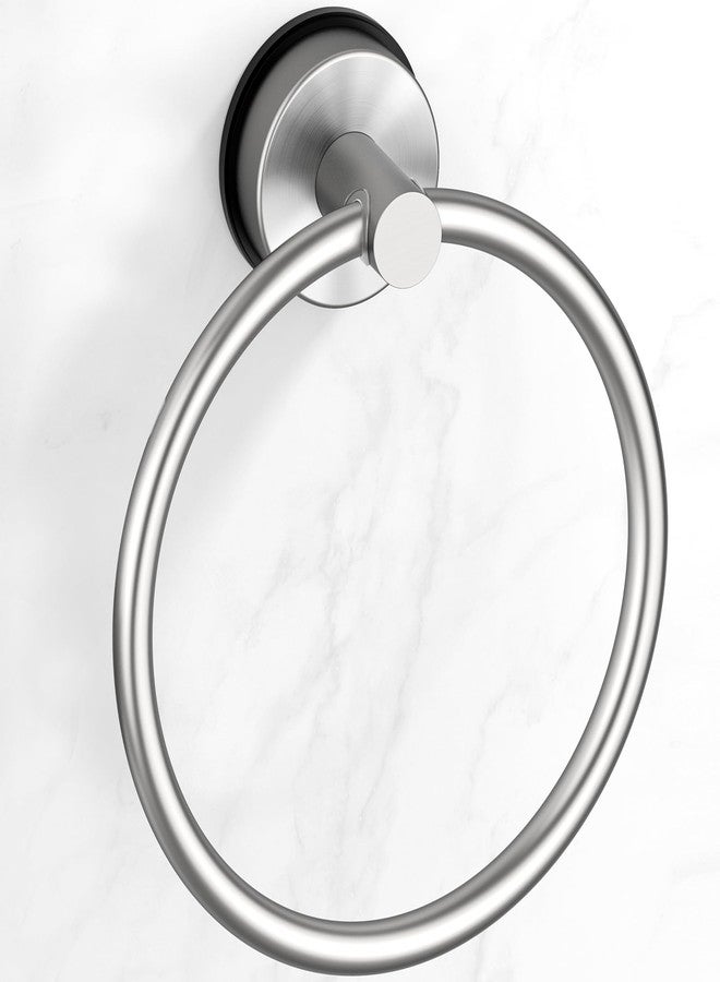 BKV Suction Cup Towel Ring,Hand Towel Holder for Bathroom,Stainless Steel Heavy Duty Round Towel Hanger for Bath,Kitchen-Brushed Nickel Silver - Image 1