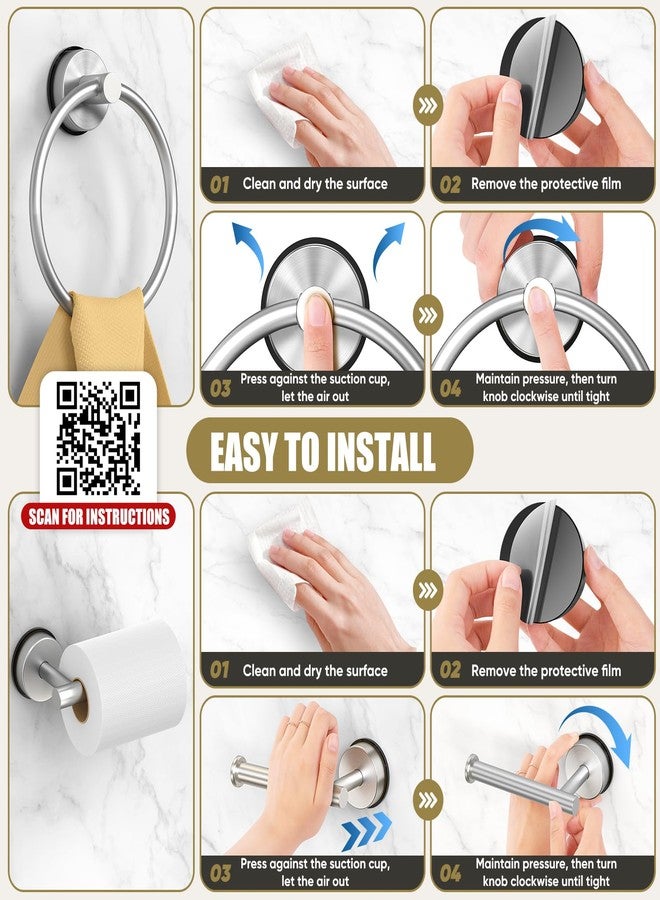 BKV Suction Cup Towel Ring,Hand Towel Holder for Bathroom,Stainless Steel Heavy Duty Round Towel Hanger for Bath,Kitchen-Brushed Nickel Silver - Image 5