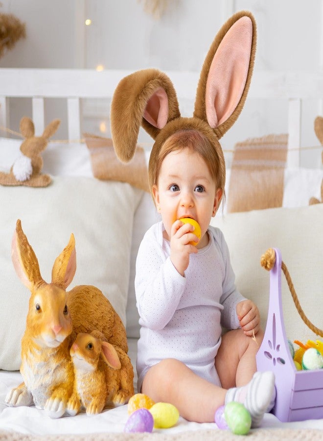 D-Fokes Easter Bunny Ears Headband and Bunny Tail, Rabbit Ears Headband for Halloween Easter Party Cosplay Bunny Hairbands（Brown） - Image 3
