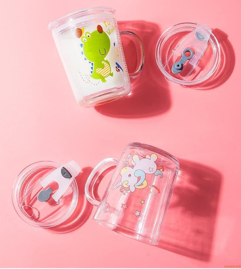 KRIVAZ Glass Tumbler Milk Cup with Silicone Straw and Lid Handle for Kids Dinosaur Printed Glass Mug with StrawJuice and Drinking Mug Pack of 1 350 ml Crocodile - Image 3