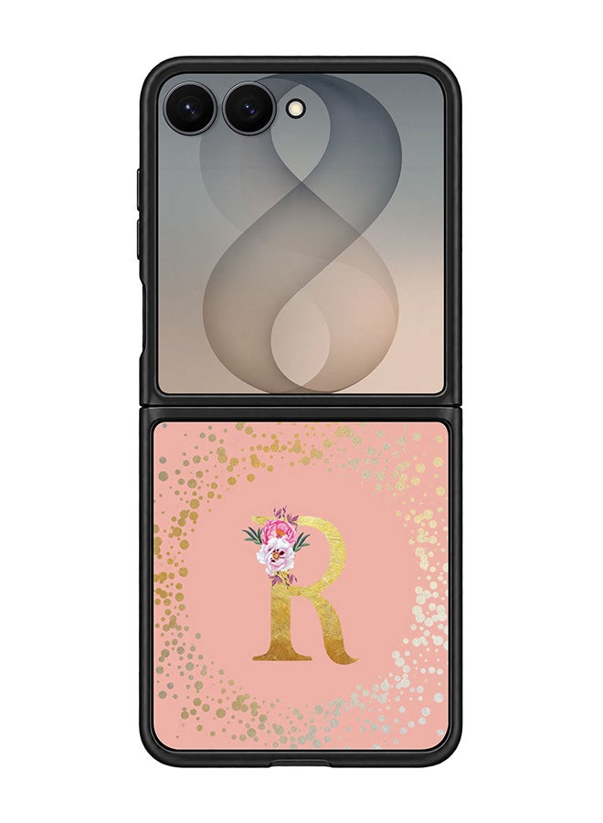 Stylizedd Rugged Case for Samsung Galaxy Z Flip8- Slim Fit Hybrid Rubber Cover Floral Monogram - R (Rose Pink)