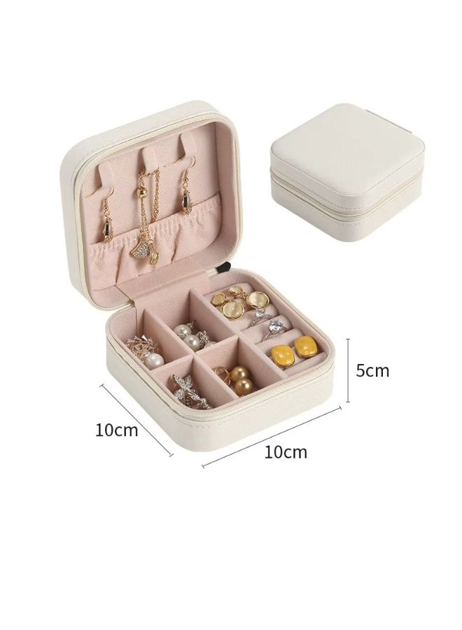 صندوق مجوهرات صغير لتخزين منظم السفر، حافظة جلدية محمولة لعرض الخواتم والأقراط والقلائد والإكسسوارات، هدايا للفتيات والنساء (أبيض) - Image 2