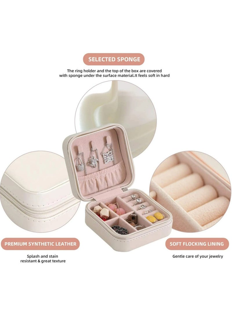 صندوق مجوهرات صغير لتخزين منظم السفر، حافظة جلدية محمولة لعرض الخواتم والأقراط والقلائد والإكسسوارات، هدايا للفتيات والنساء (أبيض) - Image 4